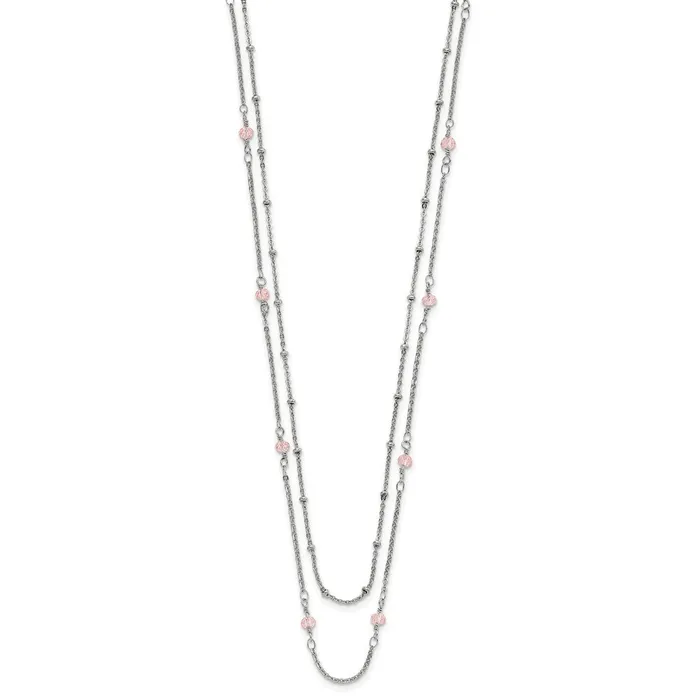 Necklaces TreasureFineJewelers Stainless Steel Polished 2Strand Pink Crystal Beaded w1in ext Necklace