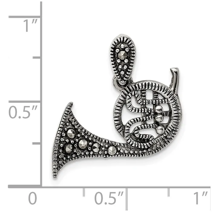 Necklaces TreasureFineJewelers Sterling Silver Antiqued Marcasite French Horn Pendant