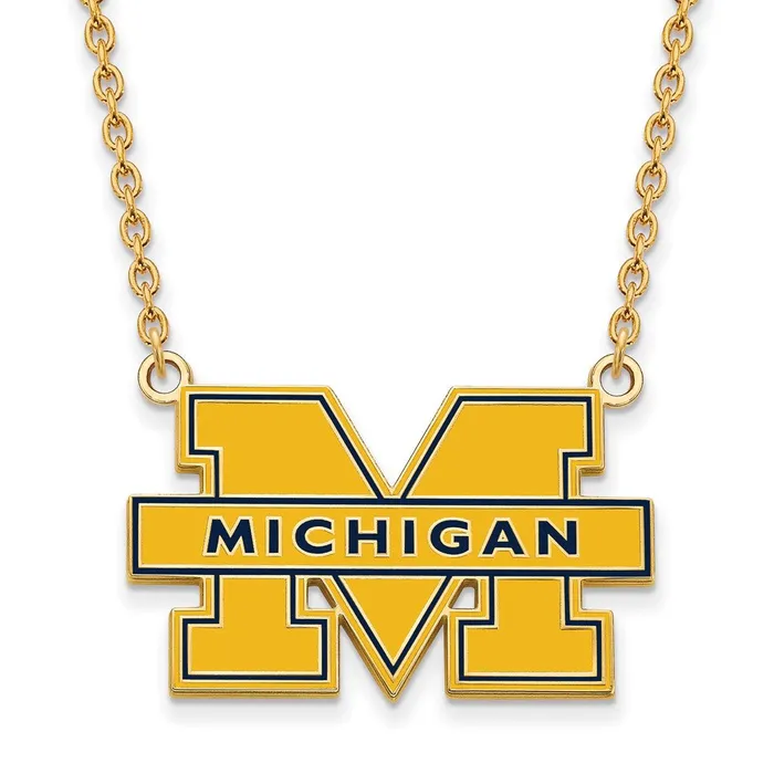 Necklaces TreasureFineJewelers Sterling Silver Goldplated University of Michigan Letter M Large Blue Enameled Pendant 18 inch Necklace