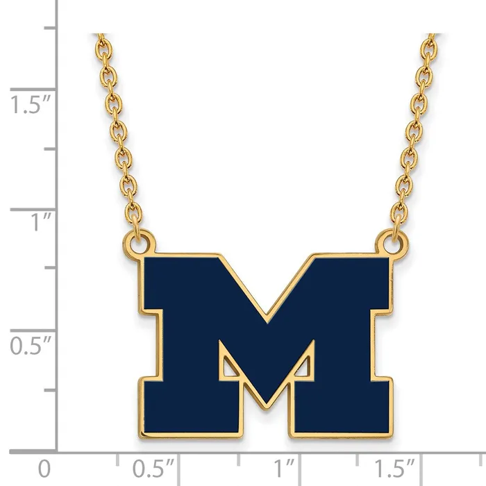 Necklaces TreasureFineJewelers Sterling Silver Goldplated University of Michigan Letter M Large Blue Enameled Pendant 18 inch Necklace