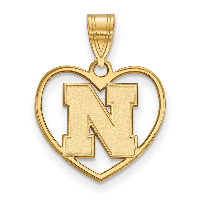 Necklaces TreasureFineJewelers Sterling Silver Goldplated University of Nebraska Letter N Heart Pendant