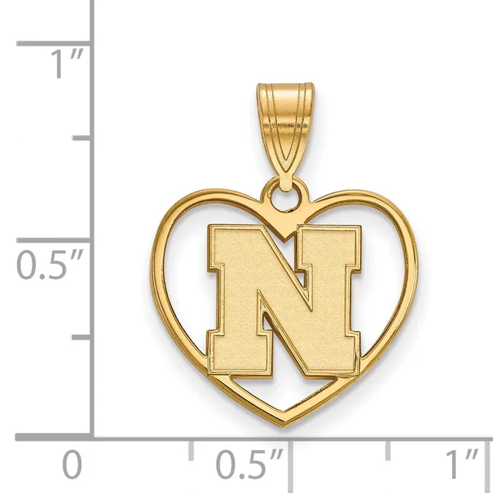 Necklaces TreasureFineJewelers Sterling Silver Goldplated University of Nebraska Letter N Heart Pendant