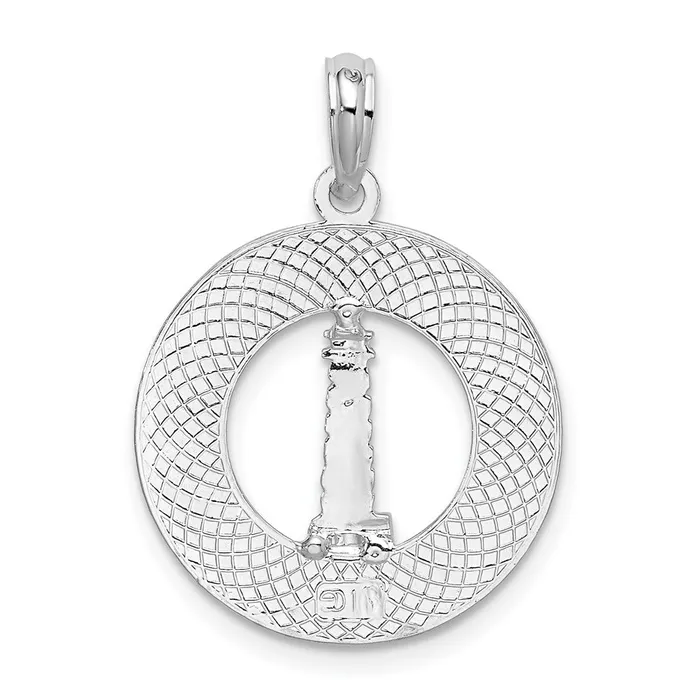 Necklaces TreasureFineJewelers Sterling Silver Kennebunkport Circle wLighthouse Pendant
