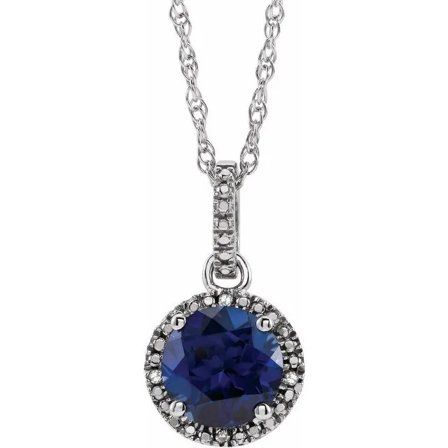 Necklaces TreasureFineJewelers Sterling Silver LabGrown Blue Sapphire 01 CTW Diamond 18 Necklace Necklaces TreasureFineJewelers Sterling Silver LabGrown Blue Sapphire 01 CTW Diamond 18 Necklace