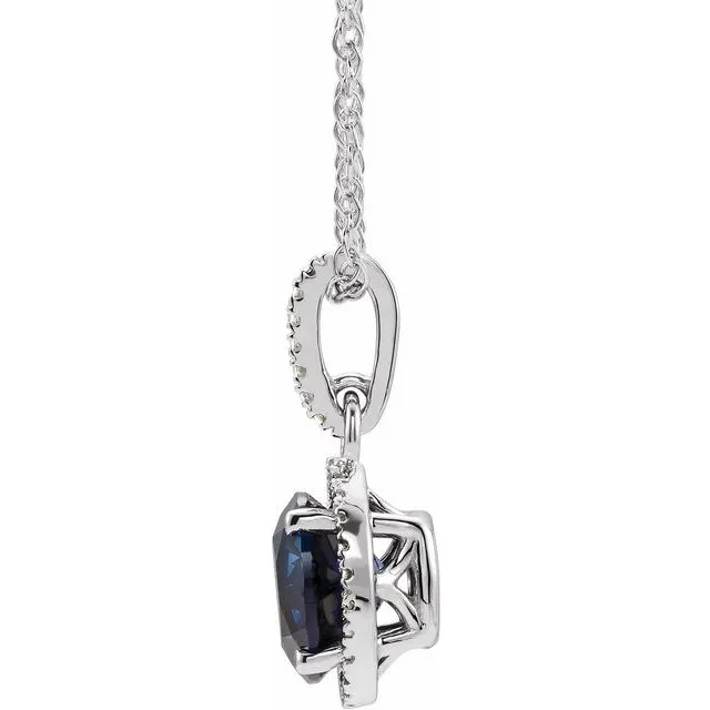 Necklaces TreasureFineJewelers Sterling Silver LabGrown Blue Sapphire 01 CTW Diamond 18 Necklace