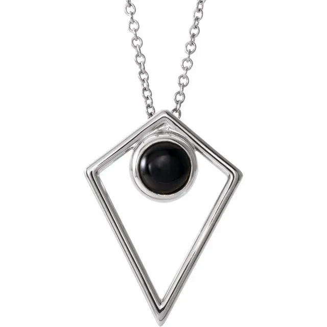 Necklaces TreasureFineJewelers Sterling Silver Onyx Cabochon Pyramid 24 Necklace Necklaces TreasureFineJewelers Sterling Silver Onyx Cabochon Pyramid 24 Necklace