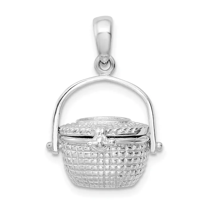 Necklaces TreasureFineJewelers Sterling Silver Polish 3D Moveable Large Nantucket Basket Pendant Necklaces TreasureFineJewelers Sterling Silver Polish 3D Moveable Large Nantucket Basket Pendant