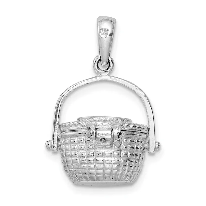 Necklaces TreasureFineJewelers Sterling Silver Polish 3D Moveable Large Nantucket Basket Pendant