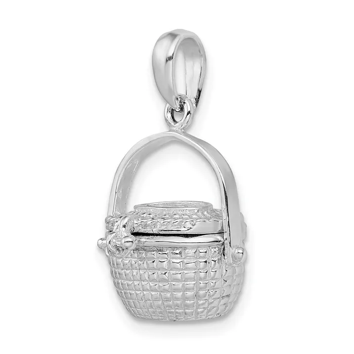 Necklaces TreasureFineJewelers Sterling Silver Polish 3D Moveable Large Nantucket Basket Pendant