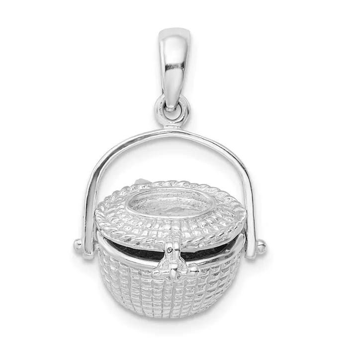 Necklaces TreasureFineJewelers Sterling Silver Polish 3D Moveable Large Nantucket Basket Pendant