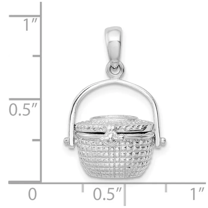 Necklaces TreasureFineJewelers Sterling Silver Polish 3D Moveable Large Nantucket Basket Pendant