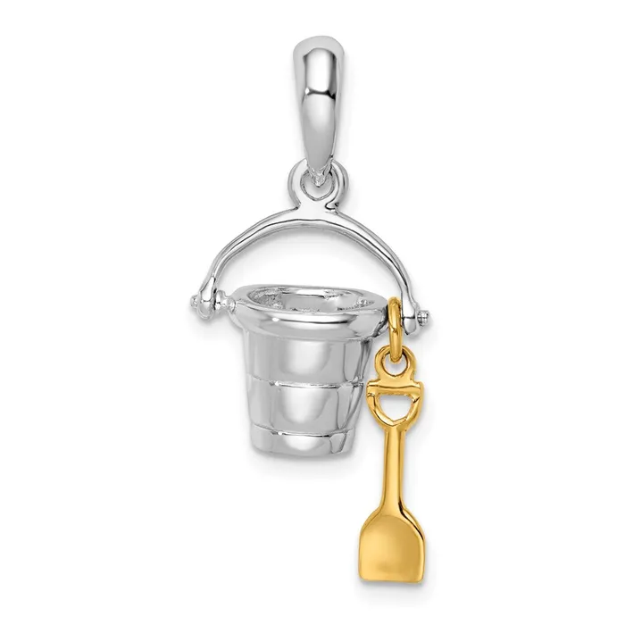 Necklaces TreasureFineJewelers Sterling Silver Polished 3D Moveable Bucket w14k Shovel Pendant Necklaces TreasureFineJewelers Sterling Silver Polished 3D Moveable Bucket w14k Shovel Pendant