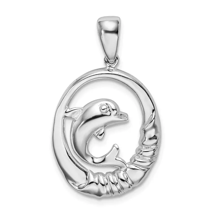 Necklaces TreasureFineJewelers Sterling Silver Polished Dolphin Circle Pendant Necklaces TreasureFineJewelers Sterling Silver Polished Dolphin Circle Pendant