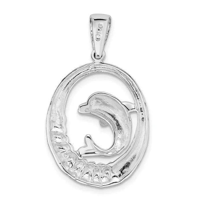 Necklaces TreasureFineJewelers Sterling Silver Polished Dolphin Circle Pendant