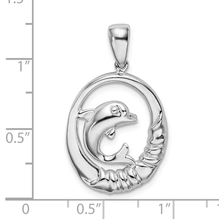 Necklaces TreasureFineJewelers Sterling Silver Polished Dolphin Circle Pendant