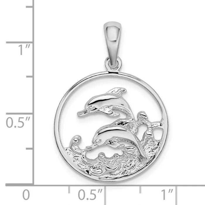 Necklaces TreasureFineJewelers Sterling Silver Polished Dolphins Swimming Oval Pendant