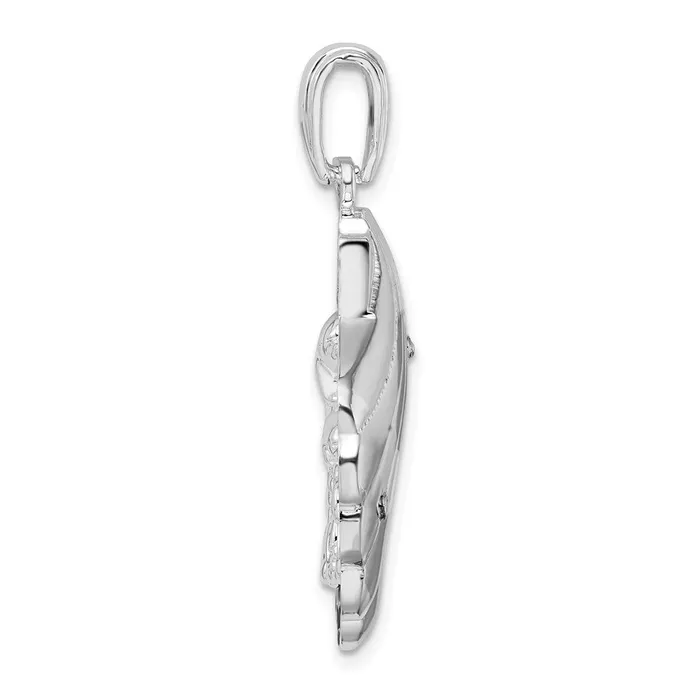 Necklaces TreasureFineJewelers Sterling Silver Polished Enameled Blue Shell wDolphins Pendant