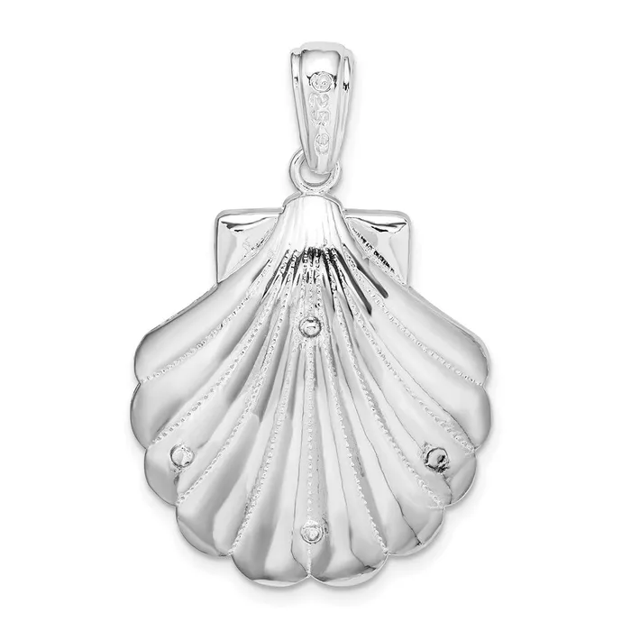 Necklaces TreasureFineJewelers Sterling Silver Polished Enameled Blue Shell wDolphins Pendant
