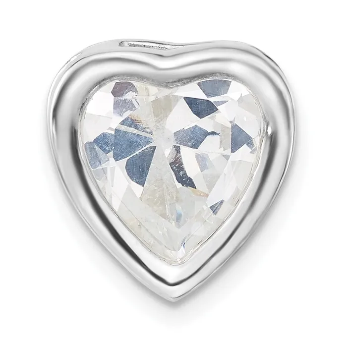 Necklaces TreasureFineJewelers Sterling Silver Polished Large Heart Shaped CZ Chain Slide Necklaces TreasureFineJewelers Sterling Silver Polished Large Heart Shaped CZ Chain Slide