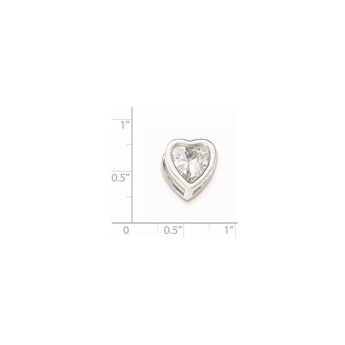 Necklaces TreasureFineJewelers Sterling Silver Polished Large Heart Shaped CZ Chain Slide