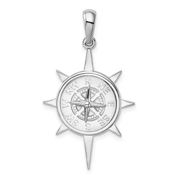 Necklaces TreasureFineJewelers Sterling Silver Polished Star Frame Compass Pendant Necklaces TreasureFineJewelers Sterling Silver Polished Star Frame Compass Pendant