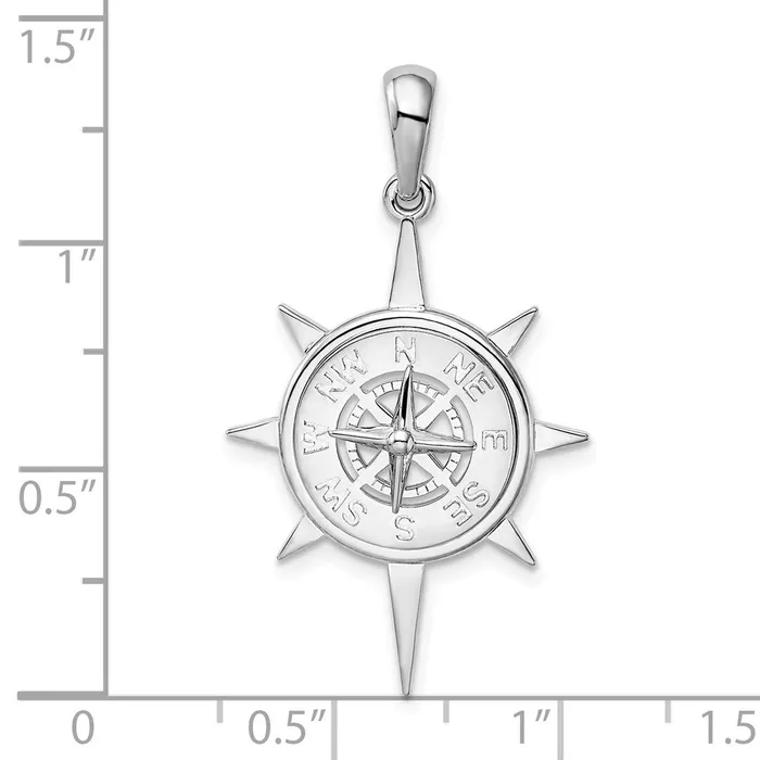 Necklaces TreasureFineJewelers Sterling Silver Polished Star Frame Compass Pendant