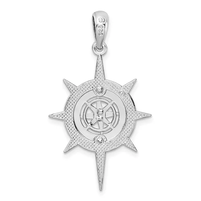 Necklaces TreasureFineJewelers Sterling Silver Polished Star Frame Compass Pendant