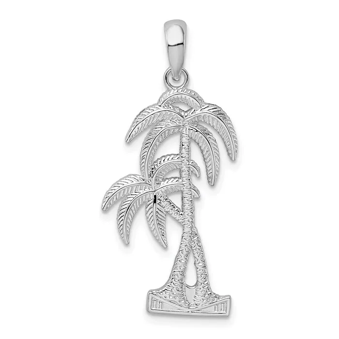 Necklaces TreasureFineJewelers Sterling Silver PolishedTextured Double Palm Tree Pendant Necklaces TreasureFineJewelers Sterling Silver PolishedTextured Double Palm Tree Pendant