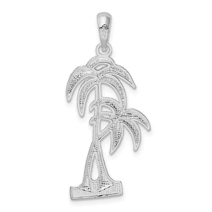 Necklaces TreasureFineJewelers Sterling Silver PolishedTextured Double Palm Tree Pendant