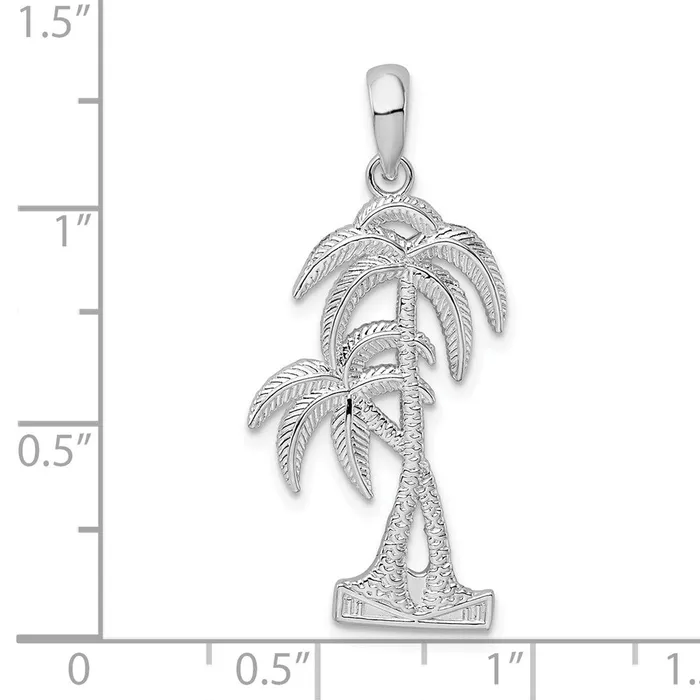 Necklaces TreasureFineJewelers Sterling Silver PolishedTextured Double Palm Tree Pendant