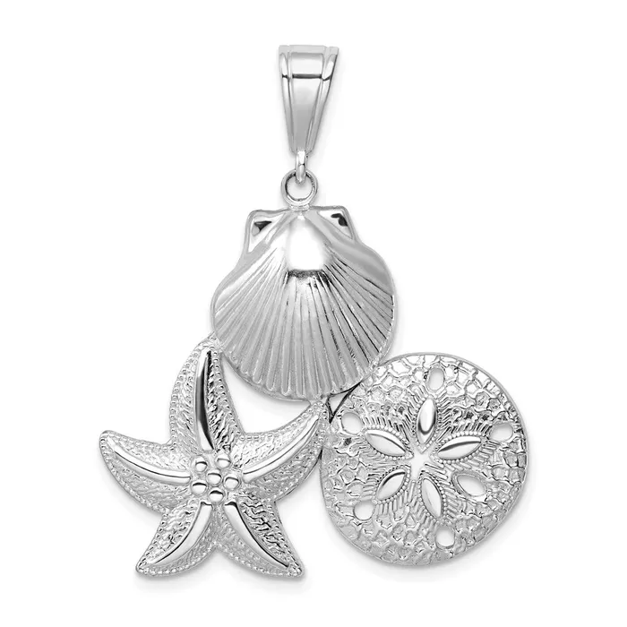Necklaces TreasureFineJewelers Sterling Silver PolishedTextured Sea Life Pendant Necklaces TreasureFineJewelers Sterling Silver PolishedTextured Sea Life Pendant