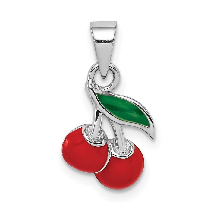 Necklaces TreasureFineJewelers Sterling Silver Rhodiumplated Childs Enameled Cherry Pendant Necklaces TreasureFineJewelers Sterling Silver Rhodiumplated Childs Enameled Cherry Pendant