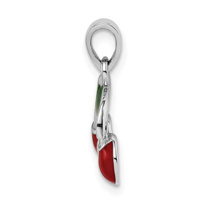 Necklaces TreasureFineJewelers Sterling Silver Rhodiumplated Childs Enameled Cherry Pendant
