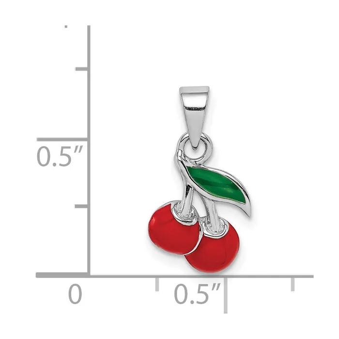 Necklaces TreasureFineJewelers Sterling Silver Rhodiumplated Childs Enameled Cherry Pendant
