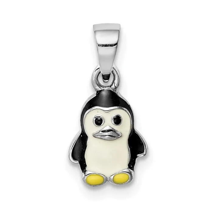 Necklaces TreasureFineJewelers Sterling Silver Rhodiumplated Childs Enameled Penguin Pendant Necklaces TreasureFineJewelers Sterling Silver Rhodiumplated Childs Enameled Penguin Pendant