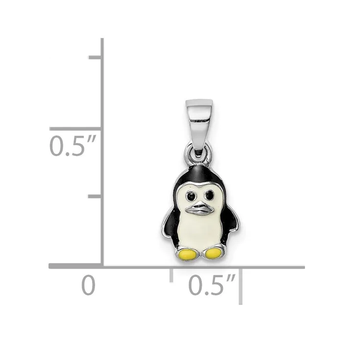 Necklaces TreasureFineJewelers Sterling Silver Rhodiumplated Childs Enameled Penguin Pendant