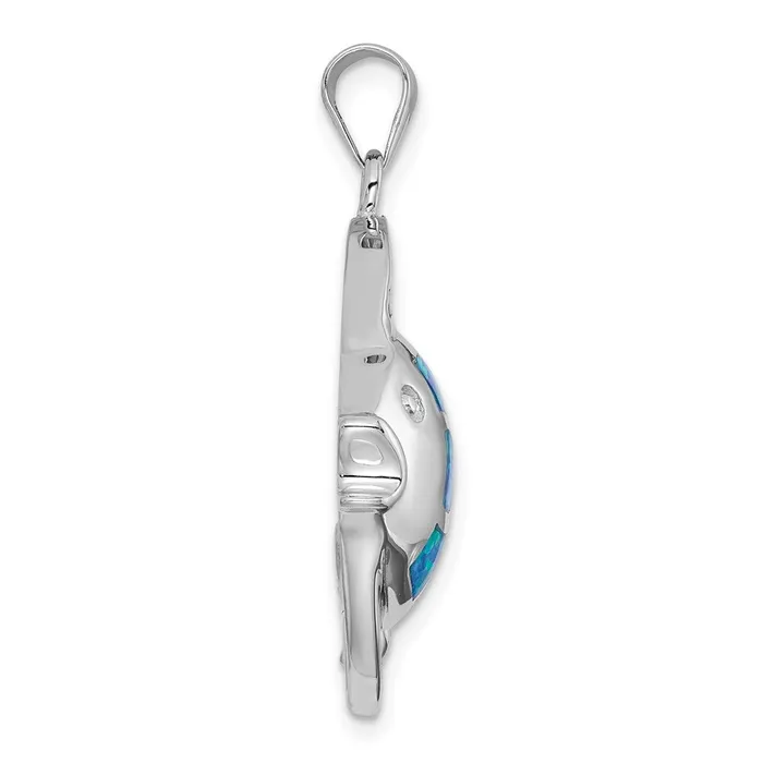 Necklaces TreasureFineJewelers Sterling Silver Rhodiumplated Created Blue Opal Fish Pendant