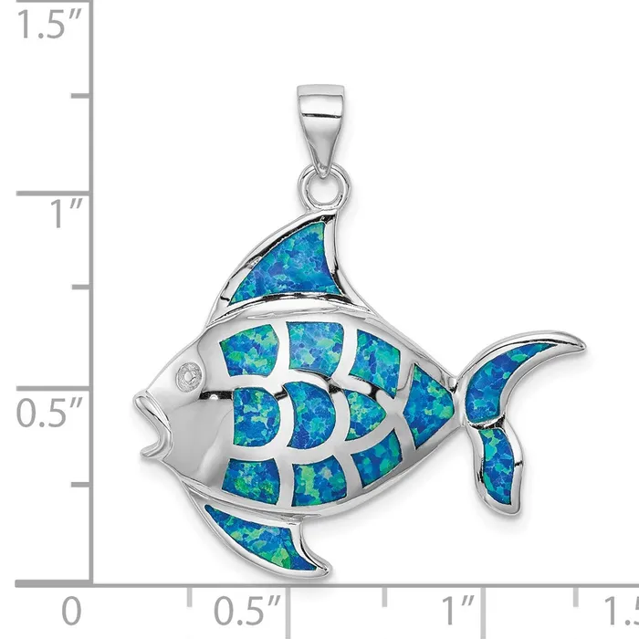 Necklaces TreasureFineJewelers Sterling Silver Rhodiumplated Created Blue Opal Fish Pendant