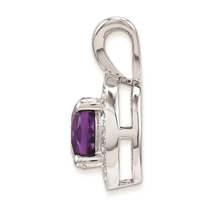 Necklaces TreasureFineJewelers Sterling Silver Rhodiumplated Diam Amethyst Pendant