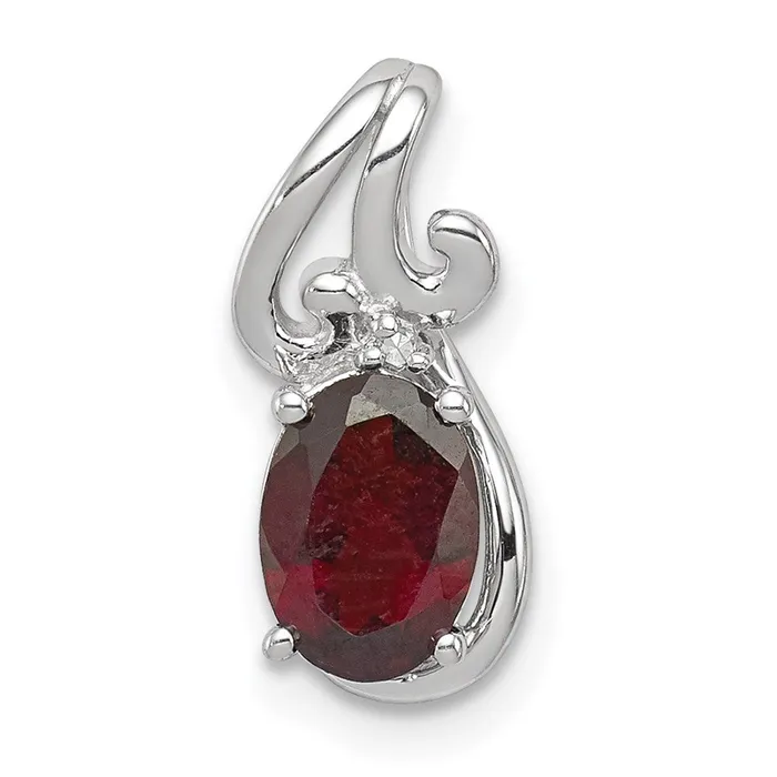Necklaces TreasureFineJewelers Sterling Silver Rhodium Plated Diamond Garnet Oval Pendant Necklaces TreasureFineJewelers Sterling Silver Rhodium Plated Diamond Garnet Oval Pendant