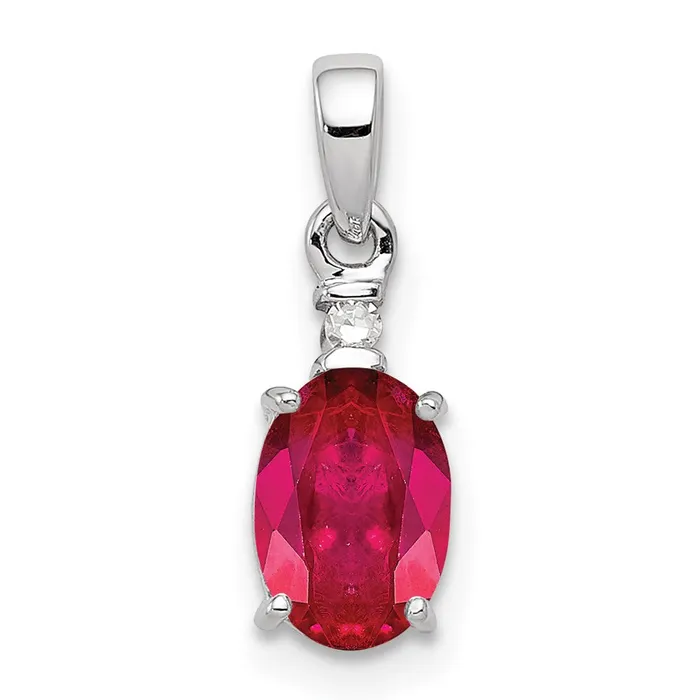 Necklaces TreasureFineJewelers Sterling Silver Rhodium Plated Diamond Ruby Oval Pendant Necklaces TreasureFineJewelers Sterling Silver Rhodium Plated Diamond Ruby Oval Pendant