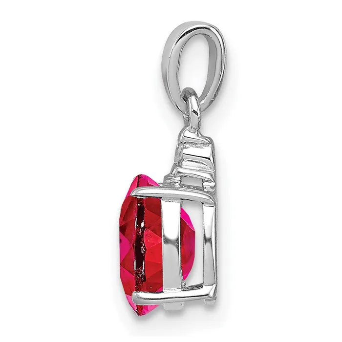 Necklaces TreasureFineJewelers Sterling Silver Rhodium Plated Diamond Ruby Oval Pendant