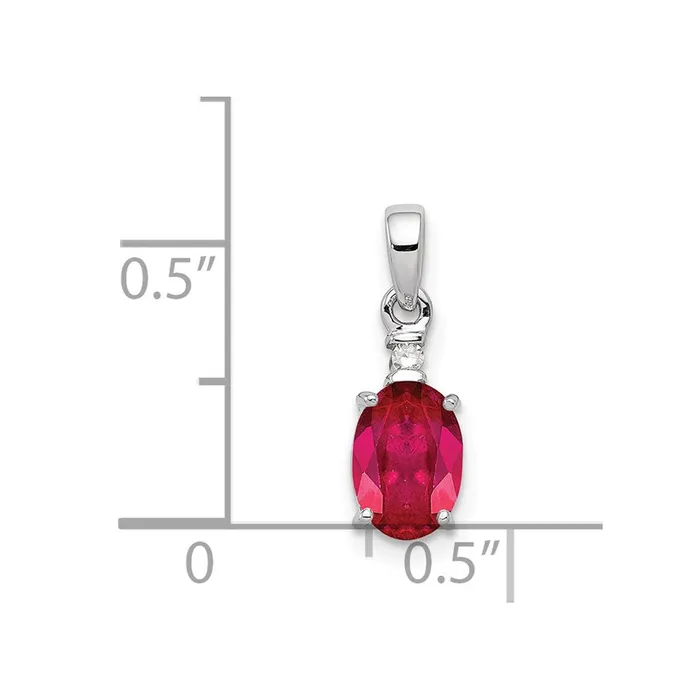 Necklaces TreasureFineJewelers Sterling Silver Rhodium Plated Diamond Ruby Oval Pendant