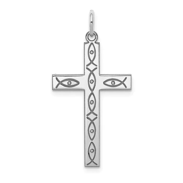 Necklaces TreasureFineJewelers Sterling Silver Rhodiumplated Laser Designed Cross Pendant