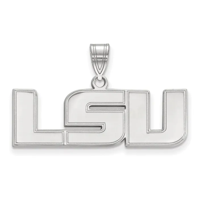 Necklaces TreasureFineJewelers Sterling Silver Rhodiumplated Louisiana State University LSU Medium Pendant