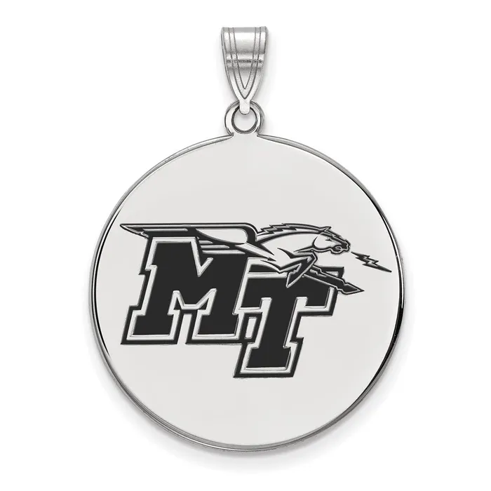 Necklaces TreasureFineJewelers Sterling Silver Rhodiumplated Middle Tennessee State University MT Extra Large Enameled Disc Pendant