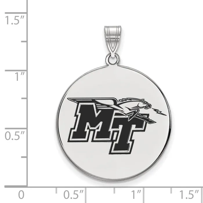 Necklaces TreasureFineJewelers Sterling Silver Rhodiumplated Middle Tennessee State University MT Extra Large Enameled Disc Pendant