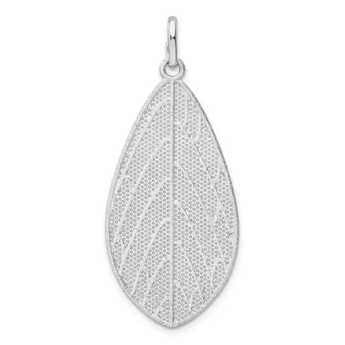 Necklaces TreasureFineJewelers Sterling Silver Rhodiumplated Polished Leaf Pendant