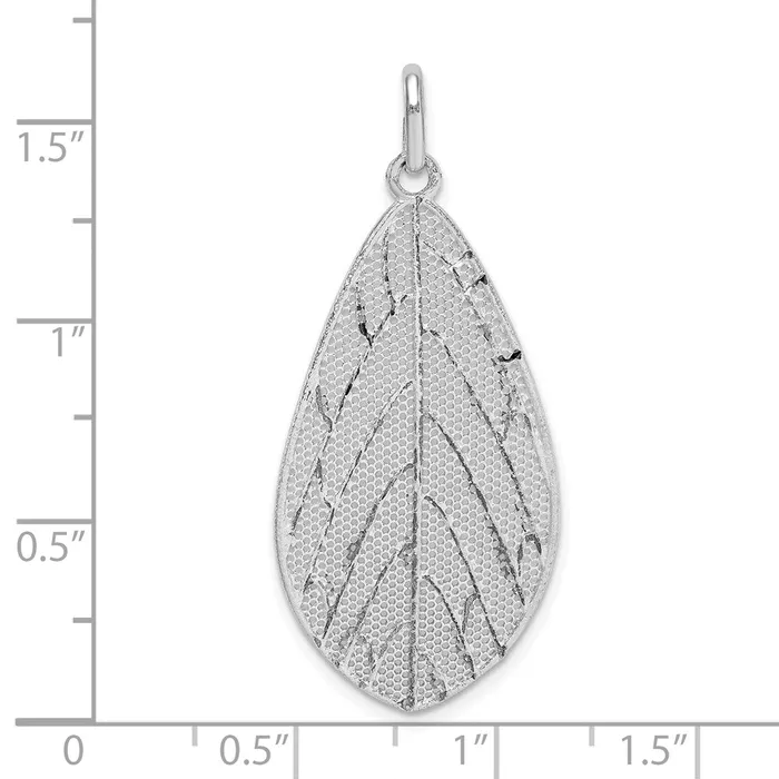 Necklaces TreasureFineJewelers Sterling Silver Rhodiumplated Polished Leaf Pendant