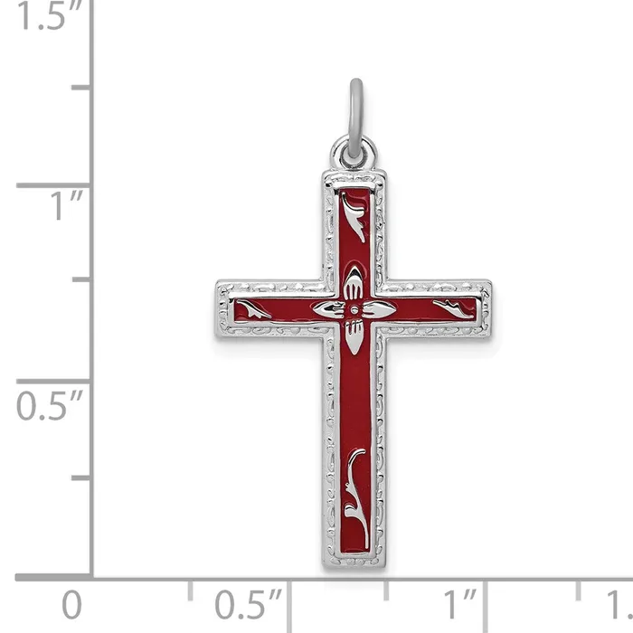 Necklaces TreasureFineJewelers Sterling Silver Rhodiumplated Red Enameled Cross Pendant
